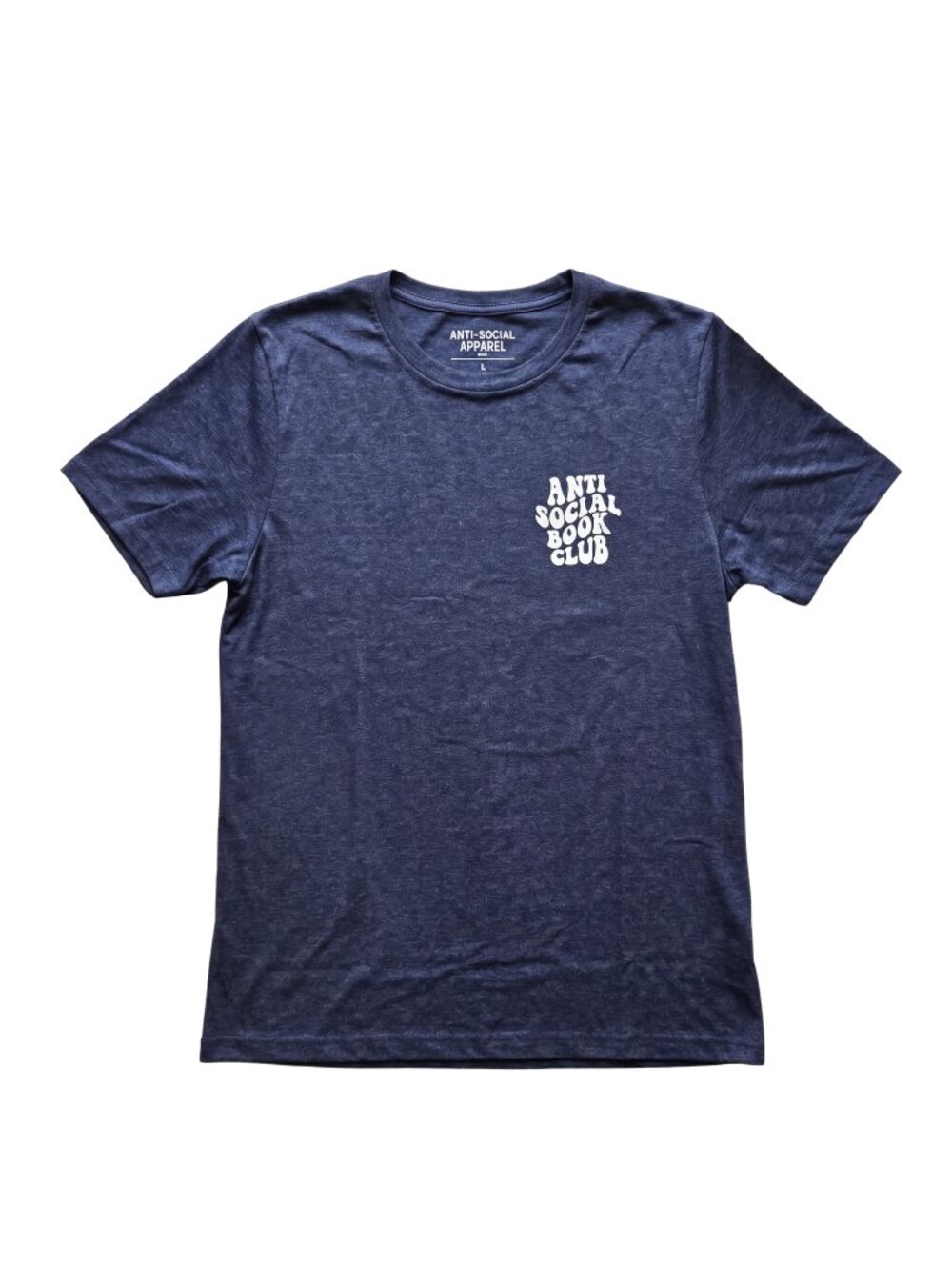NWOT | Anti Social Book Club Heather Navy Retro Wavy Graphic Tee Size Large
